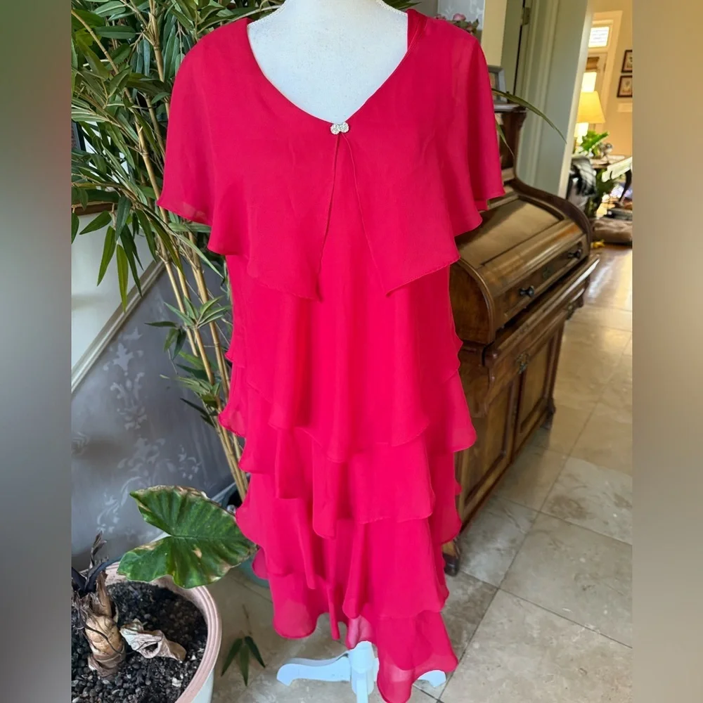 Coldwater Creek ladies fully lined ruffled layer dress size 16 excellent condi - Picture 5 of 16